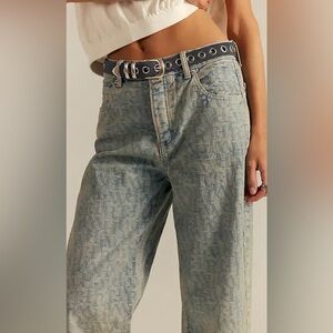 Free People We The Free Deep Trance Dropped Jacquard Jeans. NWT. Letters